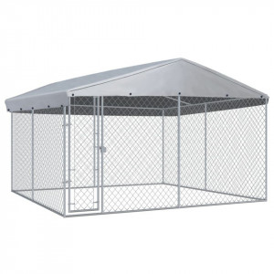 Padoc de exterior cu acoperiș pentru câini, 382x382x225 cm - Img 1