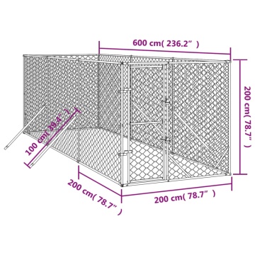 Padoc de exterior pentru câini argintiu 2x6x2 m oțel galvanizat - Img 4