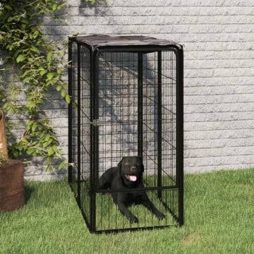 Padoc pentru câini cu 6 panouri, negru, 50x100 cm, oțel - Img 1