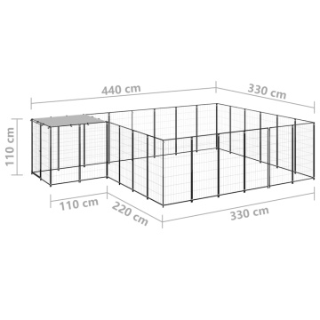 Padoc pentru câini, negru, 12,1 m², oțel - Img 5