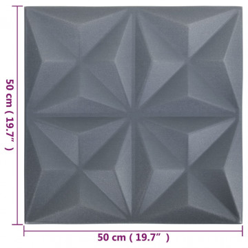 Panouri de perete 3D 12 buc. gri 50x50 cm model origami 3 m² - Img 5
