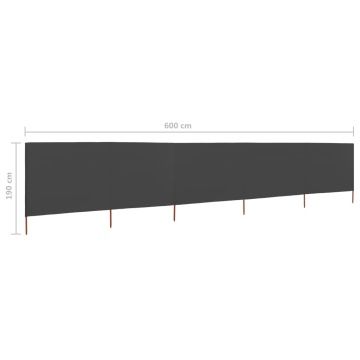 Paravan anti-vânt cu 5 panouri, antracit, 600 x 160 cm, textil - Img 5