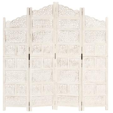 Paravan cameră sculptat manual, 4 panouri, alb 160x165 cm mango - Img 5