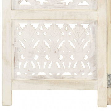 Paravan cameră sculptat manual 5 panouri alb 200x165 cm mango - Img 7