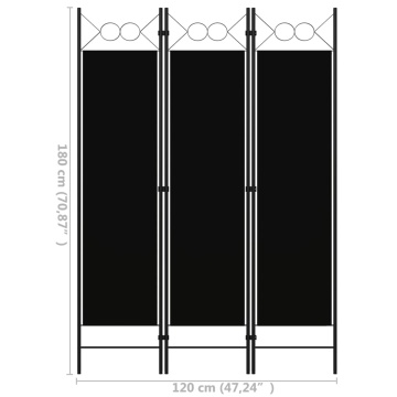 Paravan de cameră cu 3 panouri, negru, 120 x 180 cm - Img 5