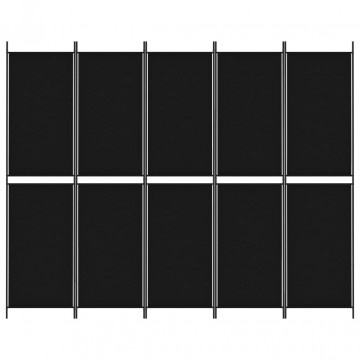 Paravan de cameră cu 5 panouri, negru, 250x200 cm, textil - Img 3