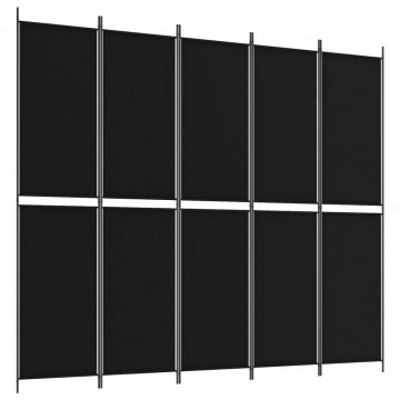 Paravan de cameră cu 5 panouri, negru, 250x220 cm, textil - Img 2