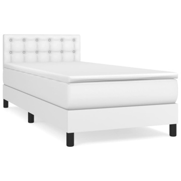 Pat box spring cu saltea, alb, 90x200 cm, piele ecologică - Img 2