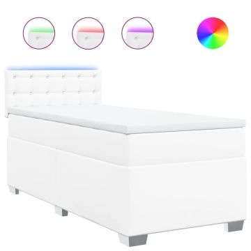 Pat box spring cu saltea, alb, 90x200 cm, piele ecologică - Img 2