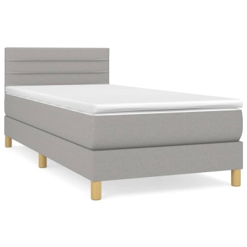 Pat box spring cu saltea, gri deschis, 100x200 cm, textil - Img 2