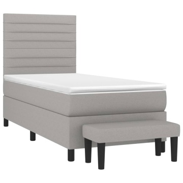 Pat box spring cu saltea, gri deschis, 100x200 cm, textil - Img 3