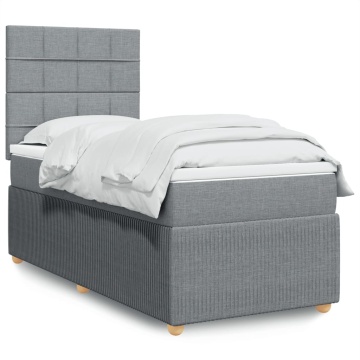 Pat box spring cu saltea, gri deschis, 100x200 cm, textil - Img 1