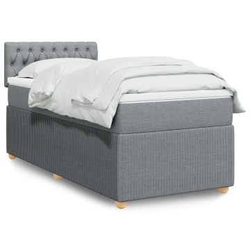 Pat box spring cu saltea, gri deschis, 100x200 cm, textil - Img 1
