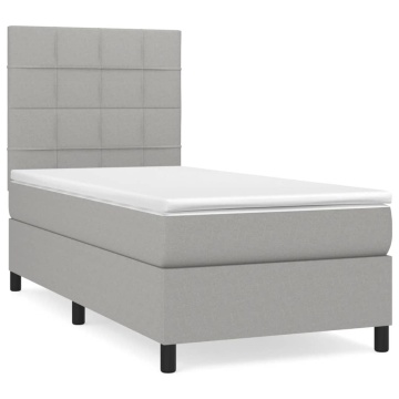 Pat box spring cu saltea, gri deschis, 100x200 cm, textil - Img 2