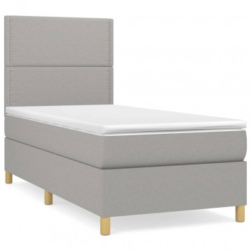 Pat box spring cu saltea, gri deschis, 100x200 cm, textil - Img 2