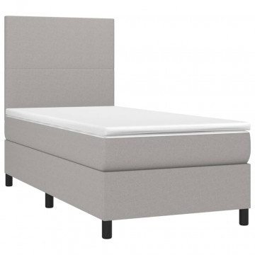 Pat box spring cu saltea, gri deschis, 100x200 cm, textil - Img 3