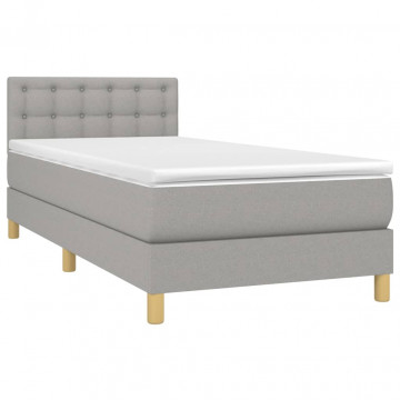 Pat box spring cu saltea, gri deschis, 100x200 cm, textil - Img 3