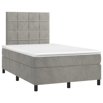 Pat box spring cu saltea, gri deschis, 120x200 cm, catifea - Img 3