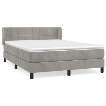 Pat box spring cu saltea, gri deschis, 140x190 cm, catifea - Img 2