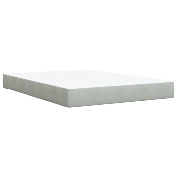 Pat box spring cu saltea, gri deschis, 140x190 cm, catifea - Img 5