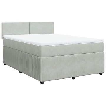 Pat box spring cu saltea, gri deschis, 140x190 cm, catifea - Img 3