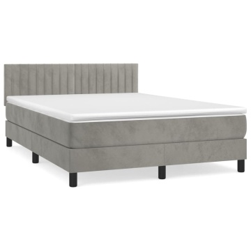 Pat box spring cu saltea, gri deschis, 140x200 cm, catifea - Img 2