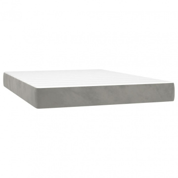 Pat box spring cu saltea, gri deschis, 140x200 cm, catifea - Img 7