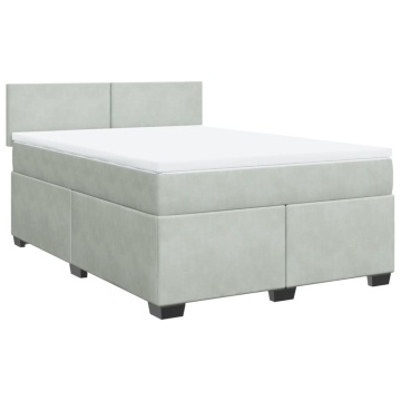 Pat box spring cu saltea, gri deschis, 160x200 cm, catifea - Img 3