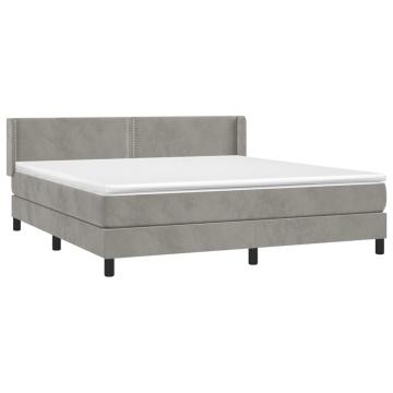Pat box spring cu saltea, gri deschis, 160x200 cm, catifea - Img 3
