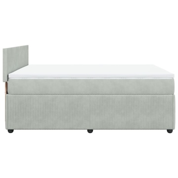 Pat box spring cu saltea, gri deschis, 160x200 cm, catifea - Img 6