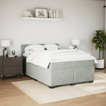Pat box spring cu saltea, gri deschis, 160x200 cm, catifea - Img 8