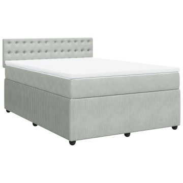 Pat box spring cu saltea, gri deschis, 160x200 cm, catifea - Img 2
