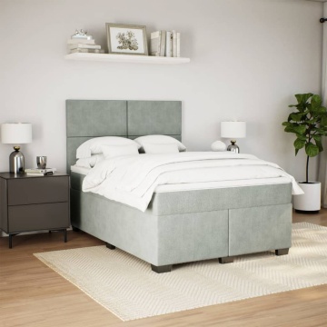 Pat box spring cu saltea, gri deschis, 160x200 cm, catifea - Img 3