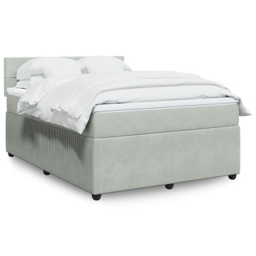 Pat box spring cu saltea, gri deschis, 160x200 cm, catifea - Img 1