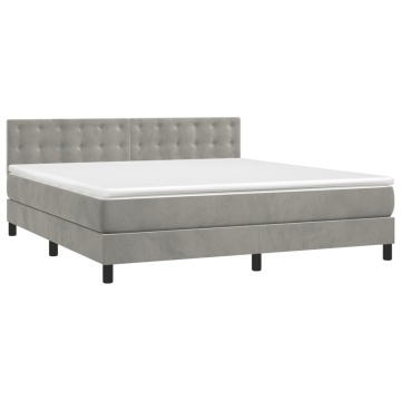 Pat box spring cu saltea, gri deschis, 180x200 cm, catifea - Img 3