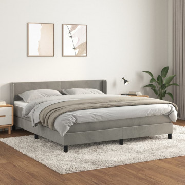 Pat box spring cu saltea, gri deschis, 180x200 cm, catifea - Img 1