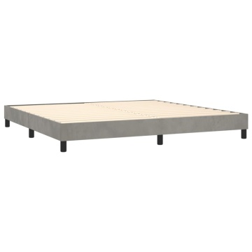 Pat box spring cu saltea, gri deschis, 200x200 cm, catifea - Img 4