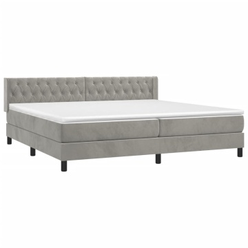 Pat box spring cu saltea, gri deschis, 200x200 cm, catifea - Img 3