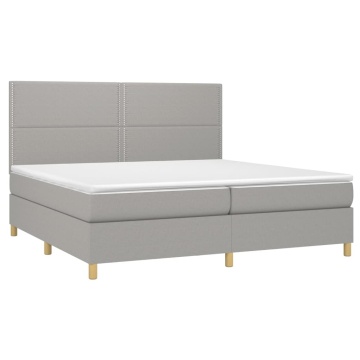Pat box spring cu saltea, gri deschis, 200x200 cm, textil - Img 3