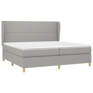 Pat box spring cu saltea, gri deschis, 200x200 cm, textil - Img 3