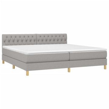 Pat box spring cu saltea, gri deschis, 200x200 cm, textil - Img 3