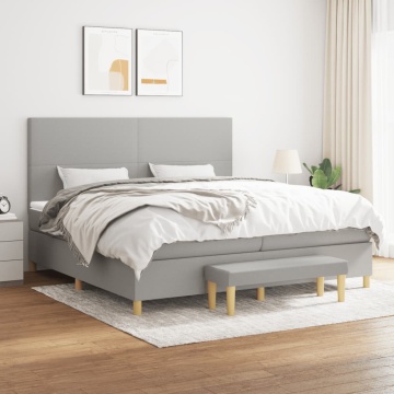 Pat box spring cu saltea, gri deschis, 200x200 cm, textil - Img 1