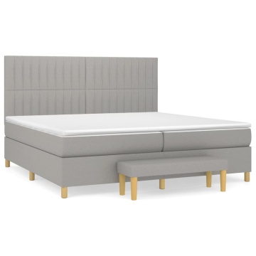 Pat box spring cu saltea, gri deschis, 200x200 cm, textil - Img 2