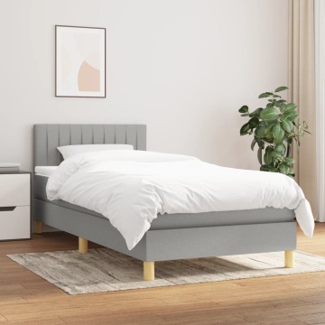Pat box spring cu saltea, gri deschis, 80x200 cm, textil - Img 1