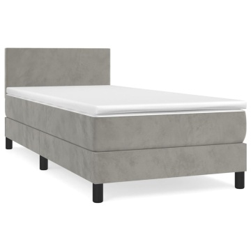 Pat box spring cu saltea, gri deschis, 90x190 cm, catifea - Img 2
