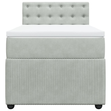 Pat box spring cu saltea, gri deschis, 90x190 cm, catifea - Img 4