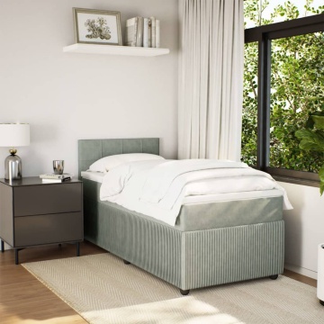 Pat box spring cu saltea, gri deschis, 90x190 cm, catifea - Img 3