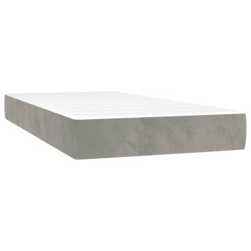 Pat box spring cu saltea, gri deschis, 90x190 cm, catifea - Img 7