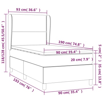 Pat box spring cu saltea, gri deschis, 90x190 cm, catifea - Img 6