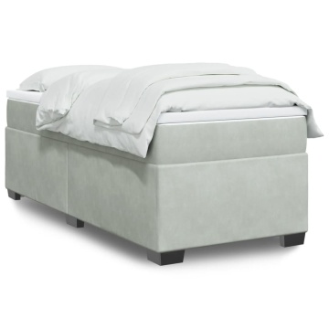 Pat box spring cu saltea, gri deschis, 90x190 cm, catifea - Img 1